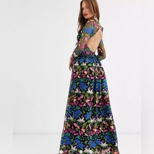 asos edition embroidered maxi backless dress with plunge neck.  NWT.  Size 8.